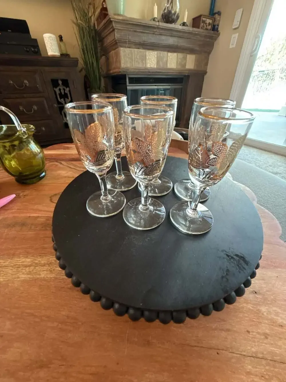 Vintage Gold Leaf Stemmed Cordial Sherry Glasses Set of 6 Barware